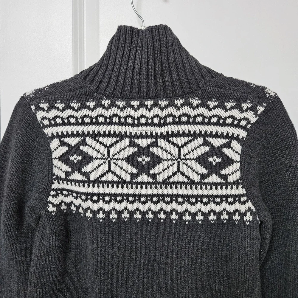 OshKosh B'gosh Sweater Kids 10/12 Gray Fair Isle Snowflake Shawl Collar Cotton
